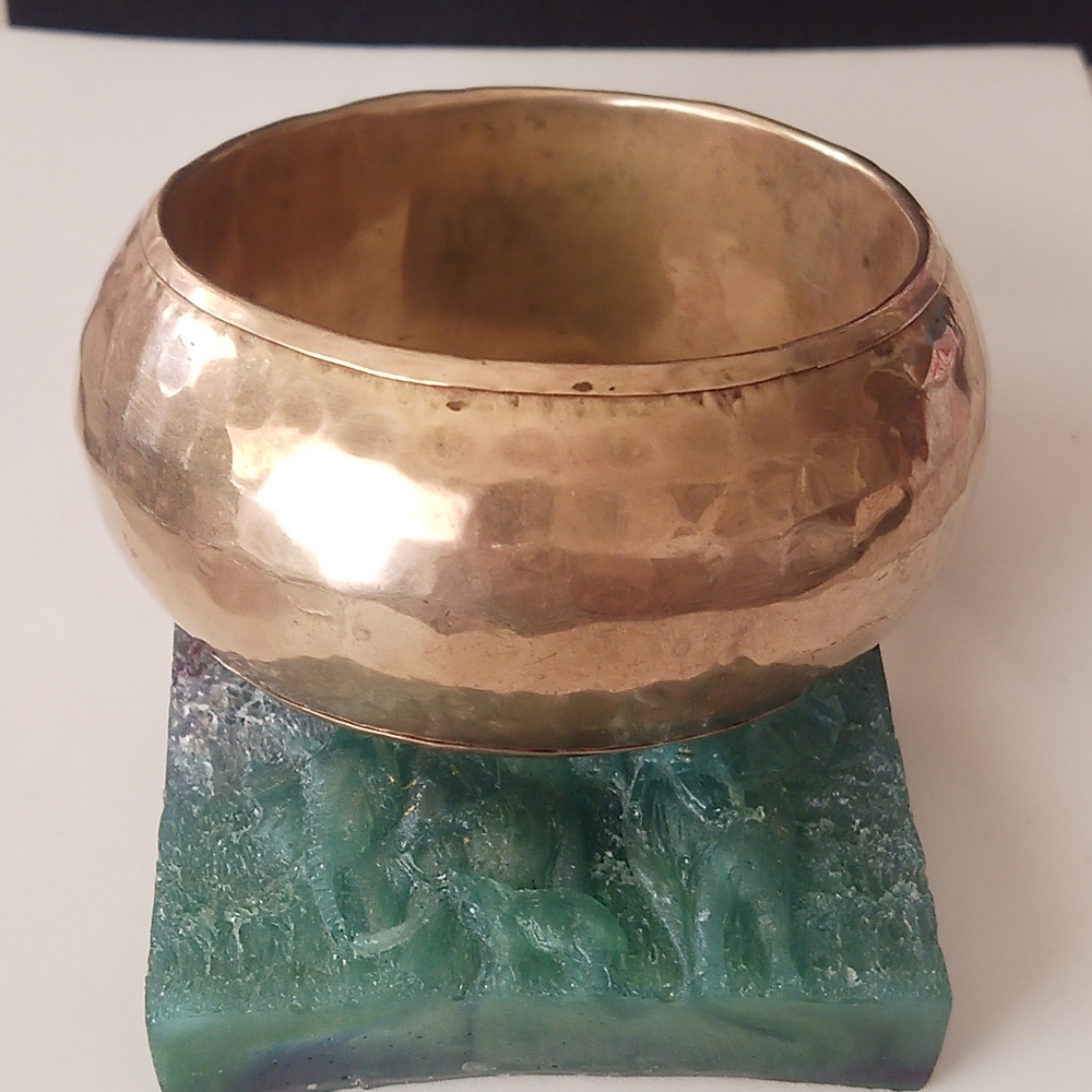 Vintage Hammered Wide Domed Brass Bangle Bracelet